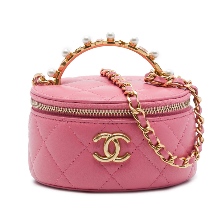 Chanel Mini CC Matelassé Cuir d'agneau Perle anse supérieure Vanity avec chaîne