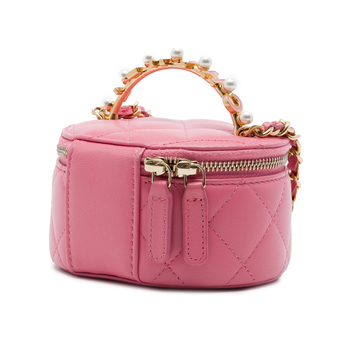 Chanel Mini CC Matelassé Cuir d'agneau Perle anse supérieure Vanity avec chaîne