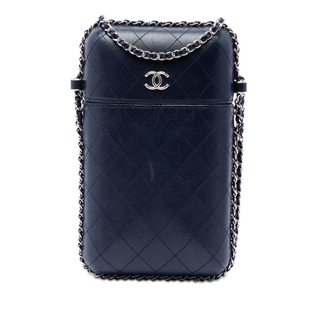 Chanel CC Matelassé Sac rond à chaîne Étui téléphone Cuir d'agneau