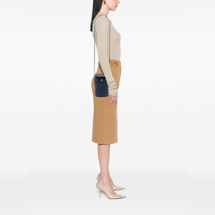 Chanel CC Matelassé Sac rond à chaîne Étui téléphone Cuir d'agneau