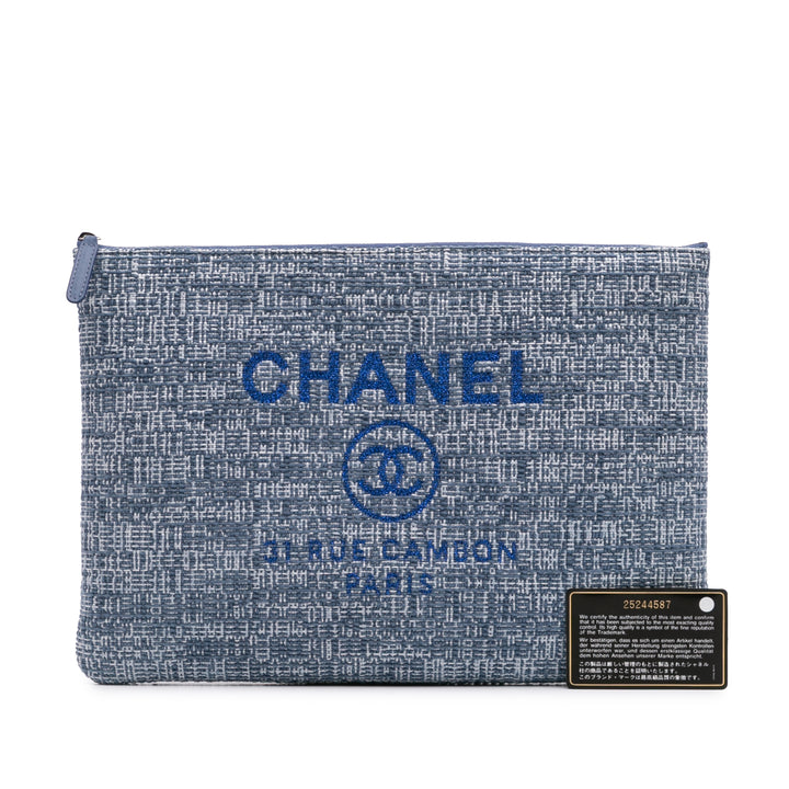 Large Tweed Deauville O Case Clutch Blue - Gaby Paris