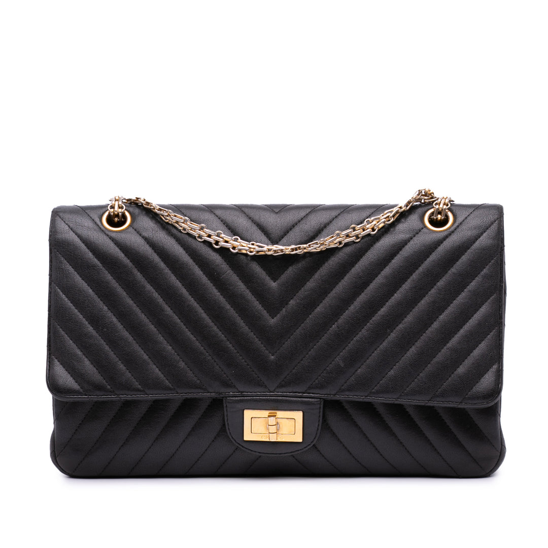 Reissue 2.55 Chevron Sheepskin Double Flap 227 Black - Gaby Paris