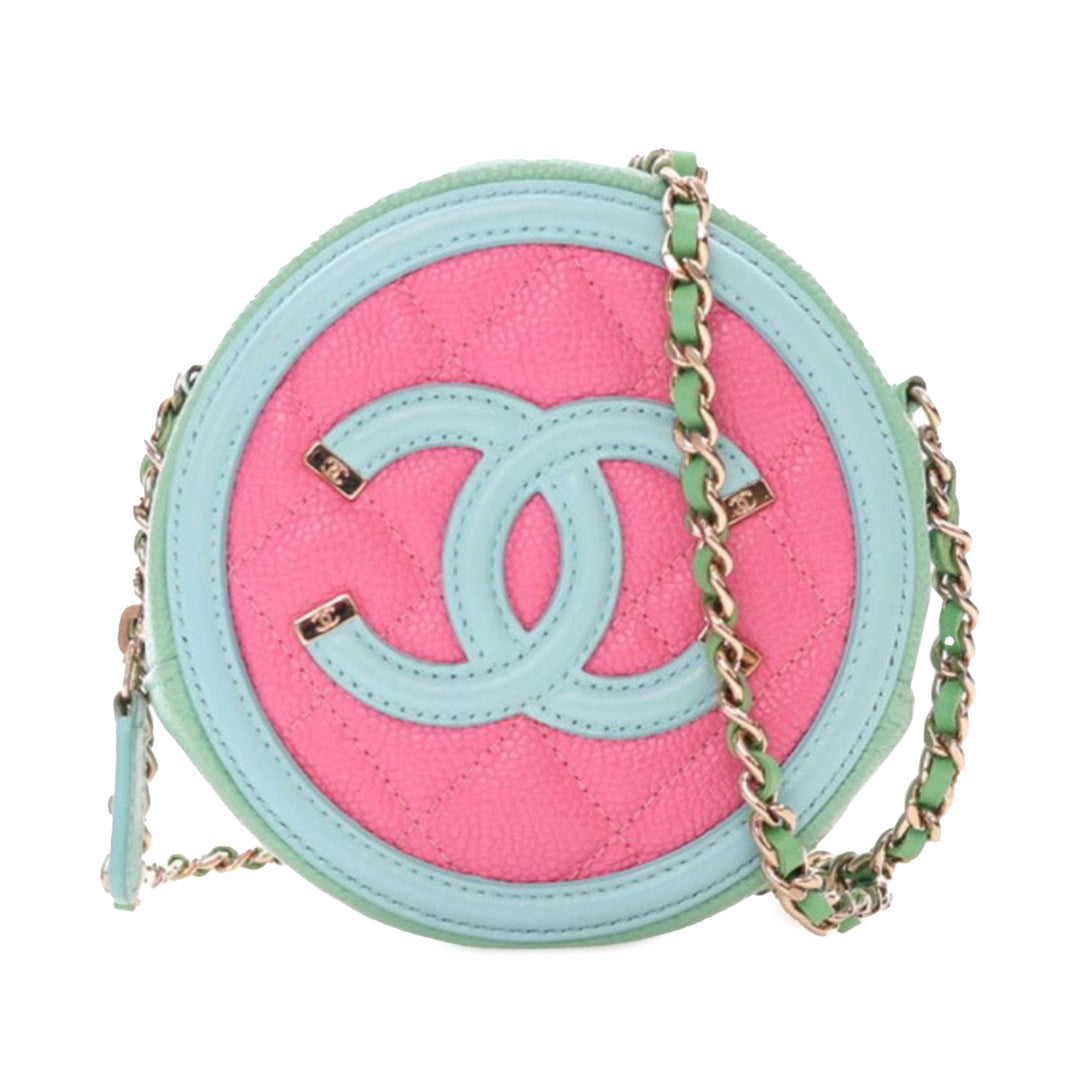 Tricolor Caviar CC Filigree Round Crossbody Pink - Gaby Paris