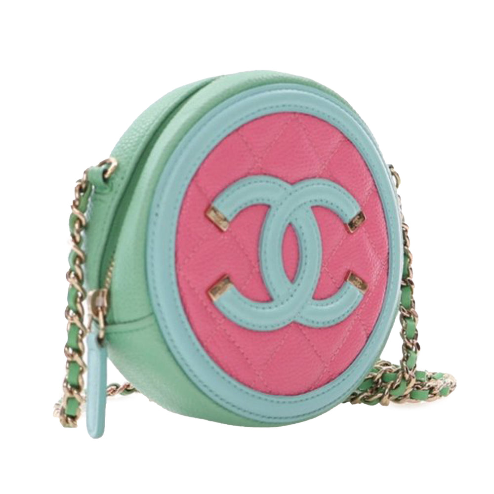 Tricolor Caviar CC Filigree Round Crossbody Pink - Gaby Paris