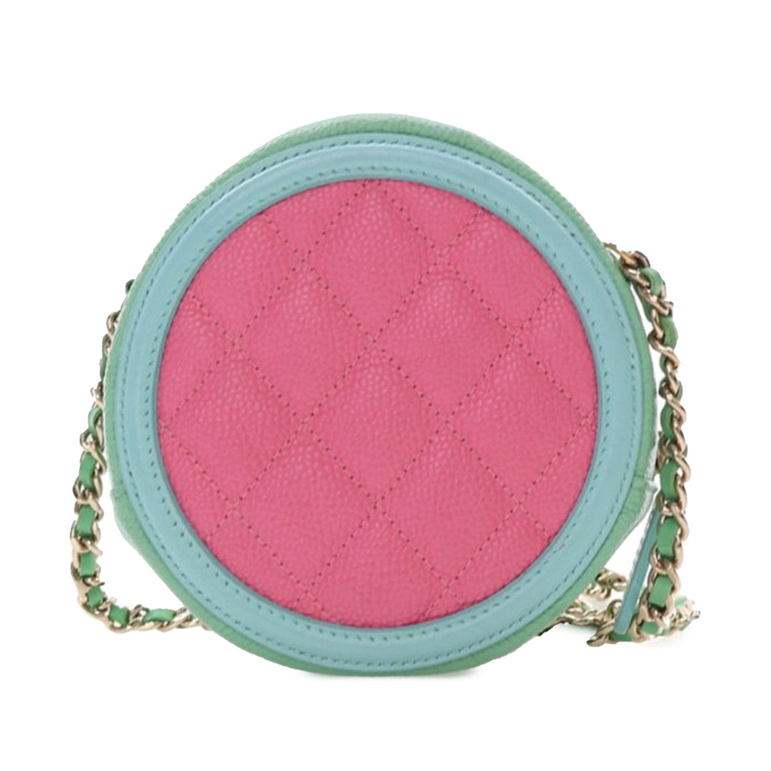 Tricolor Caviar CC Filigree Round Crossbody Pink - Gaby Paris