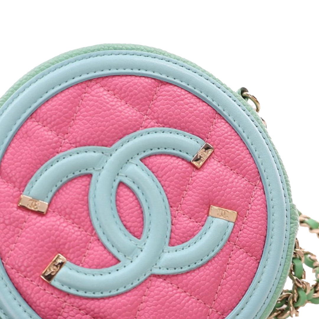 Tricolor Caviar CC Filigree Round Crossbody Pink - Gaby Paris