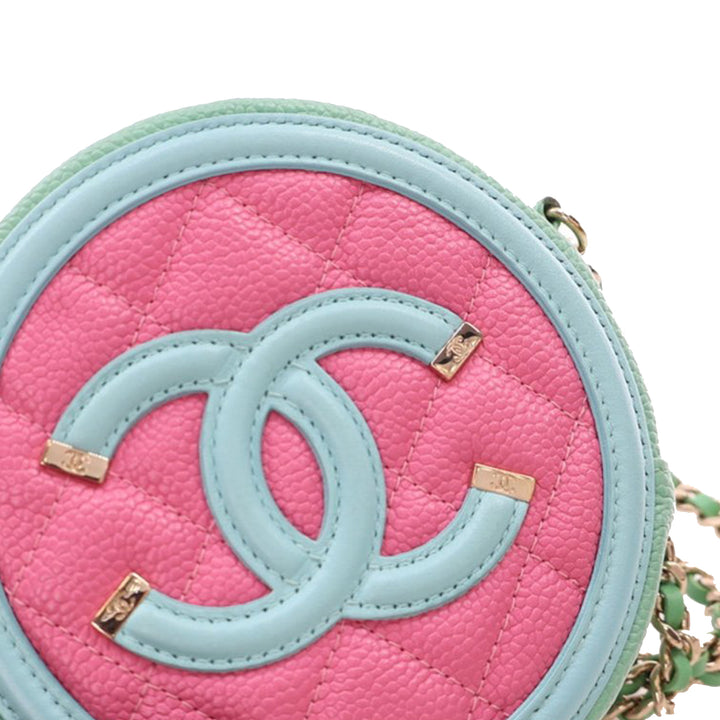 Tricolor Caviar CC Filigree Round Crossbody Pink - Gaby Paris