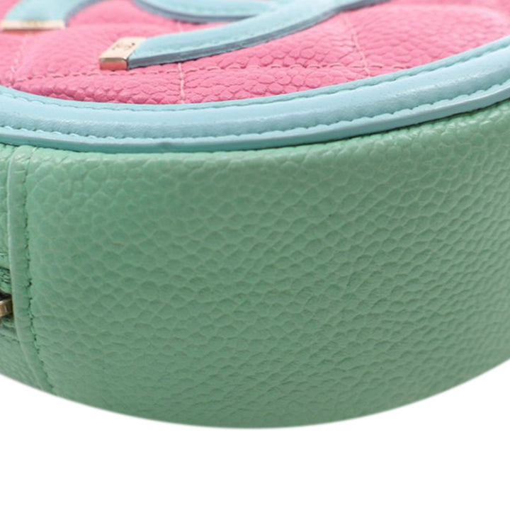 Tricolor Caviar CC Filigree Round Crossbody Pink - Gaby Paris