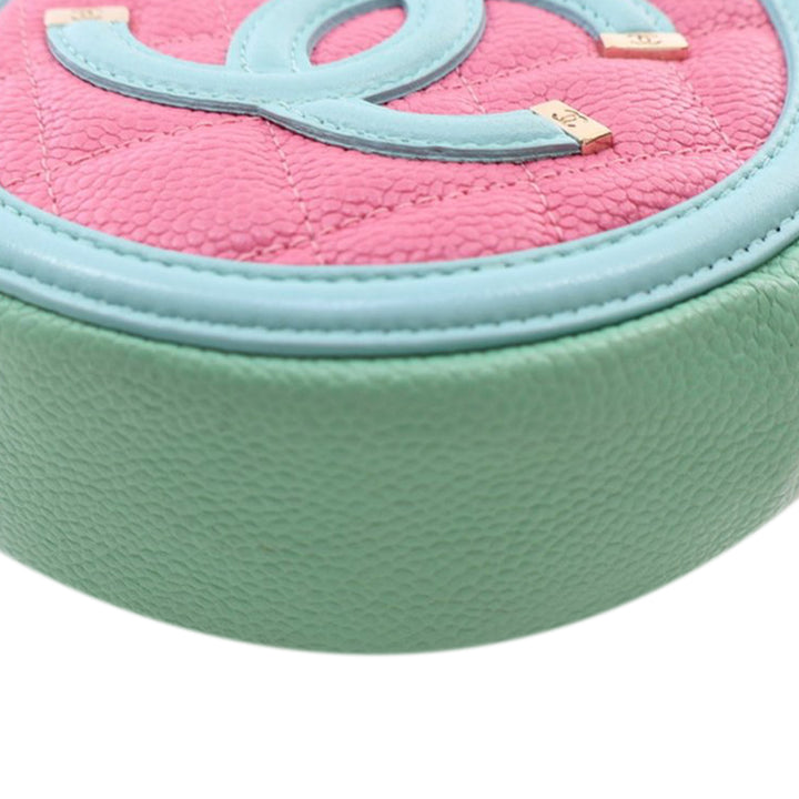 Tricolor Caviar CC Filigree Round Crossbody Pink - Gaby Paris