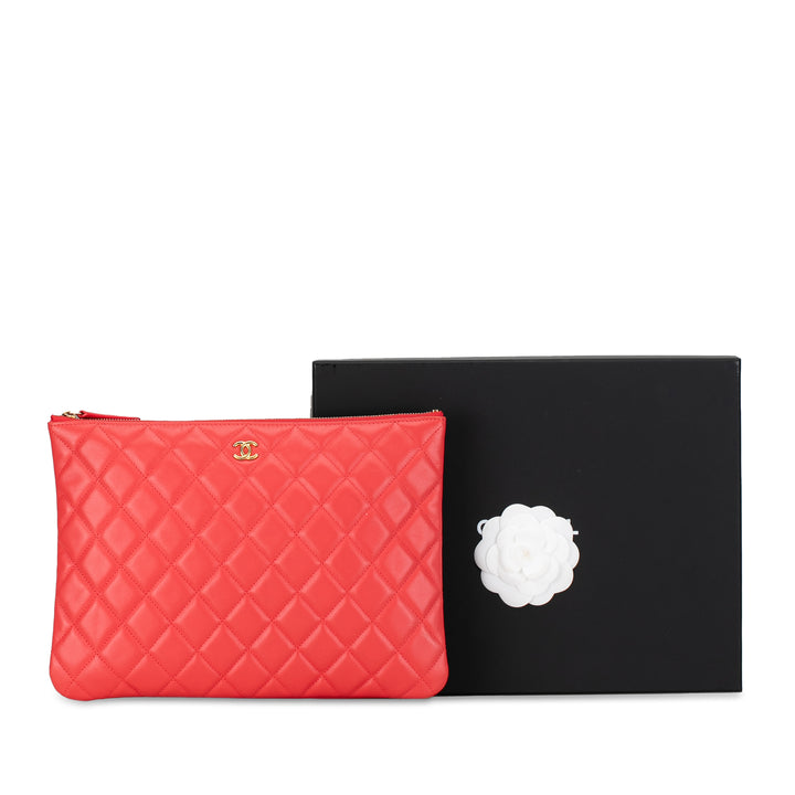 Medium Quilted Lambskin O Case Clutch Red - Gaby Paris