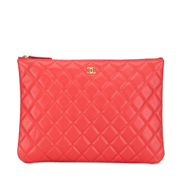 Medium Quilted Lambskin O Case Clutch Red - Gaby Paris