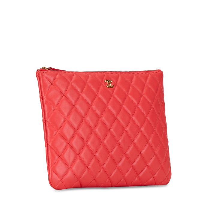 Medium Quilted Lambskin O Case Clutch Red - Gaby Paris