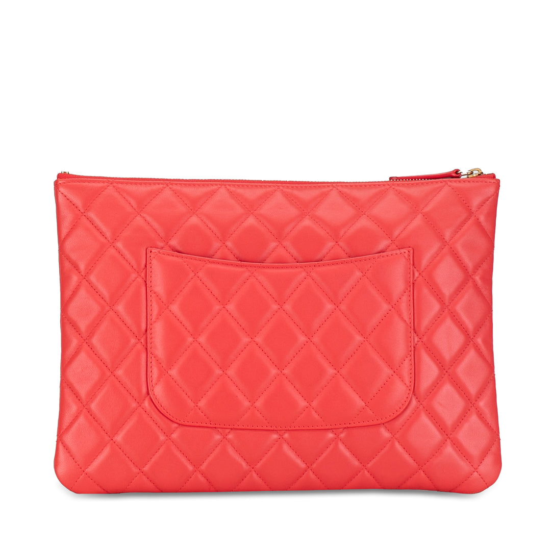 Medium Quilted Lambskin O Case Clutch Red - Gaby Paris