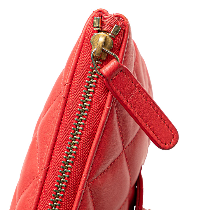 Medium Quilted Lambskin O Case Clutch Red - Gaby Paris