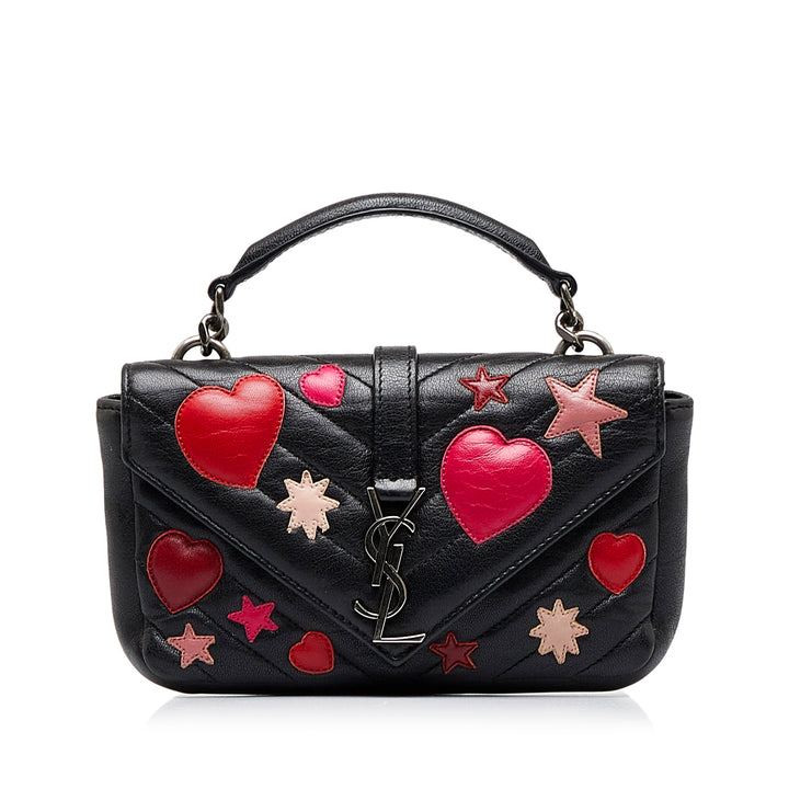 Monogram Patchwork Hearts and Stars College Chain Wallet Black - Gaby Paris