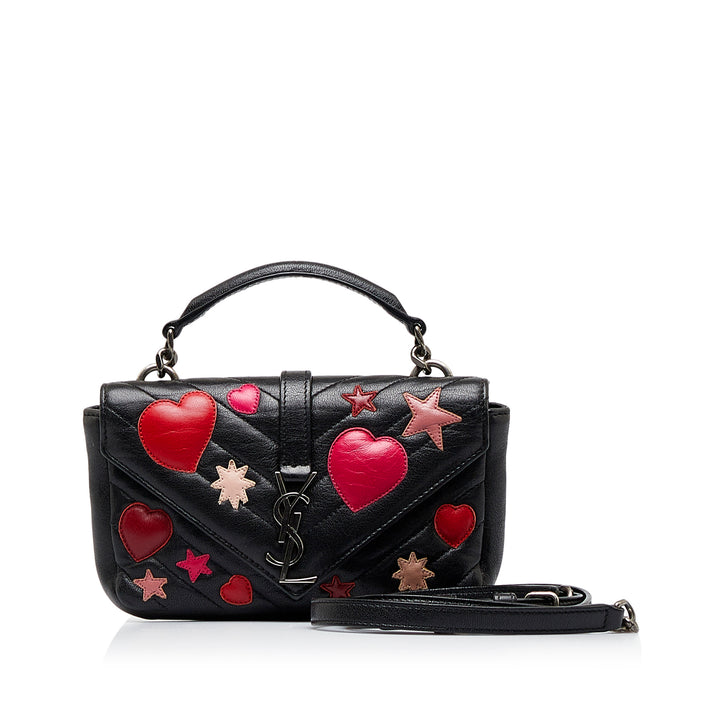 Monogram Patchwork Hearts and Stars College Chain Wallet Black - Gaby Paris