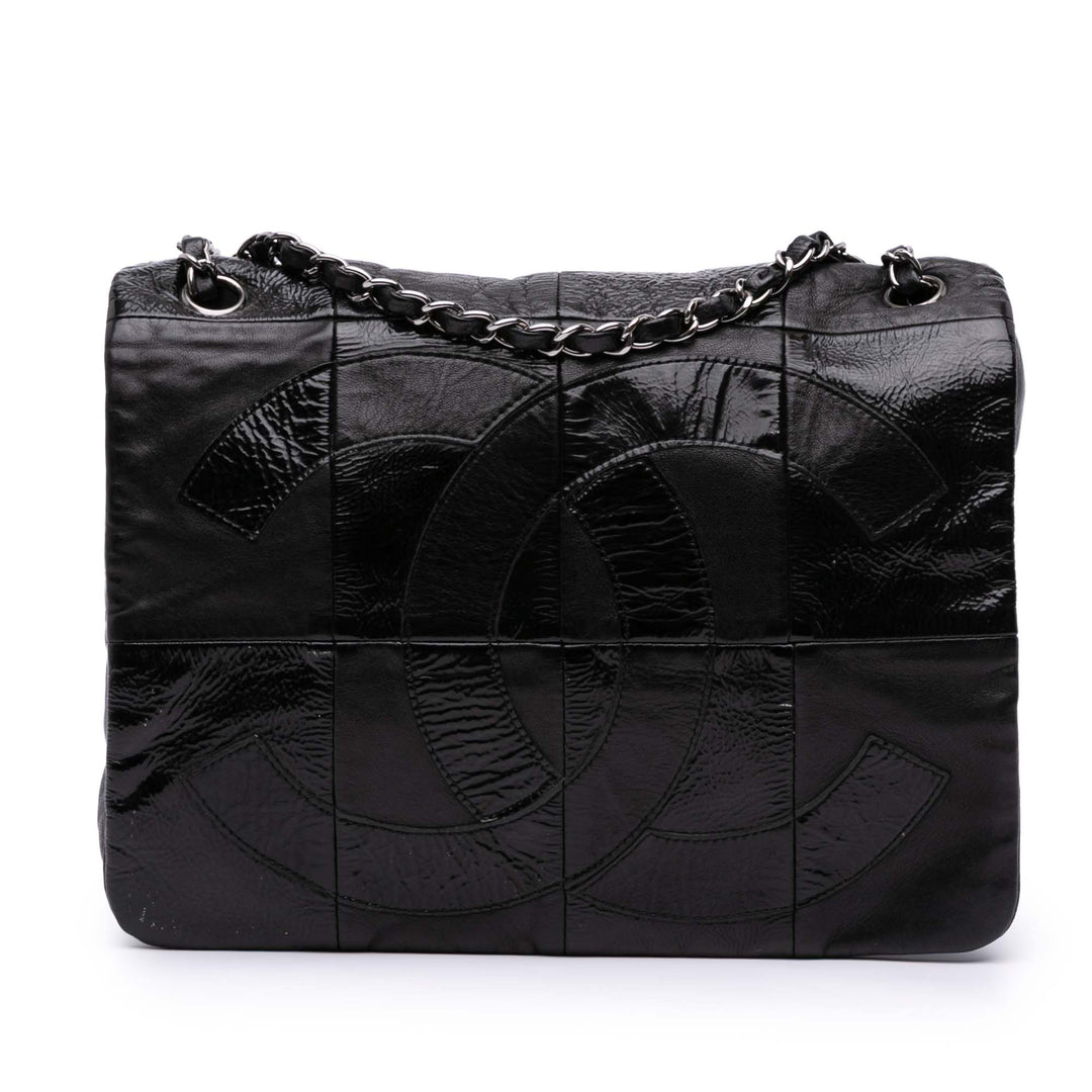 Lambskin and Patent Patchwork Brooklyn Flap Black - Gaby Paris