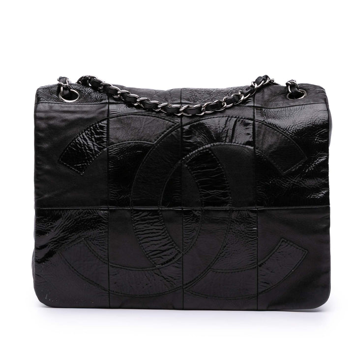 Lambskin and Patent Patchwork Brooklyn Flap Black - Gaby Paris