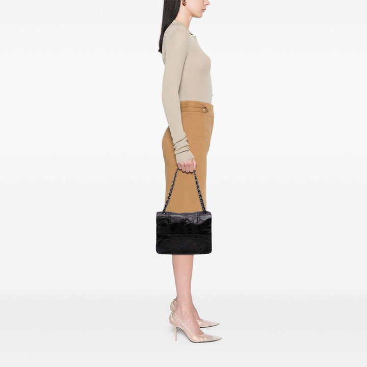 Lambskin and Patent Patchwork Brooklyn Flap Black - Gaby Paris