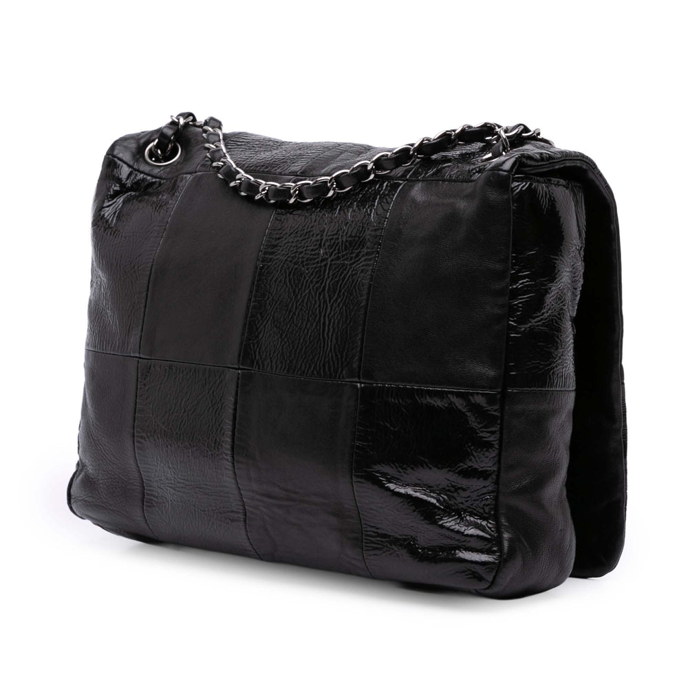 Lambskin and Patent Patchwork Brooklyn Flap Black - Gaby Paris