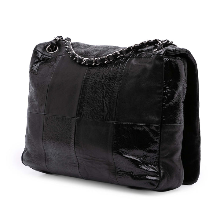 Lambskin and Patent Patchwork Brooklyn Flap Black - Gaby Paris