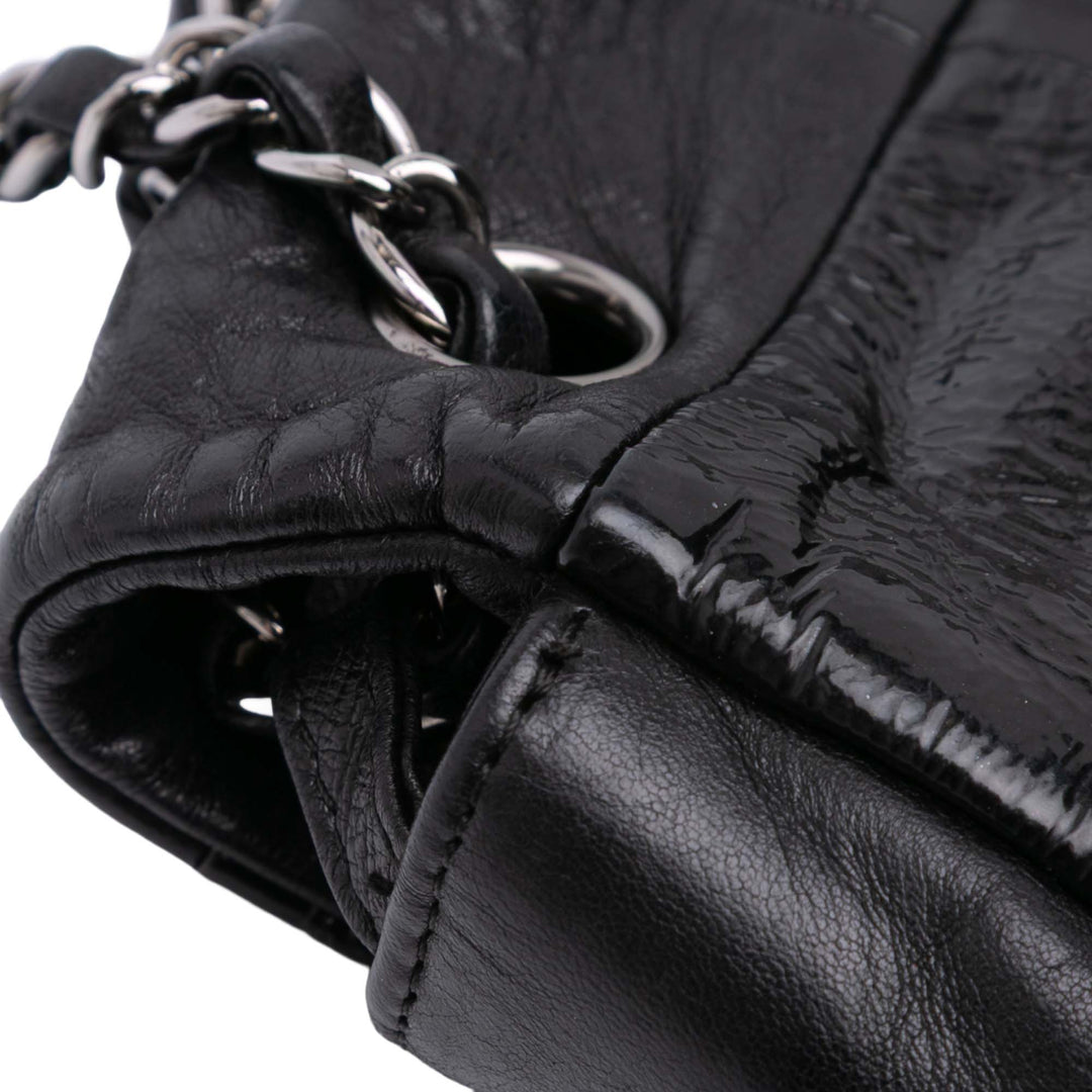 Lambskin and Patent Patchwork Brooklyn Flap Black - Gaby Paris