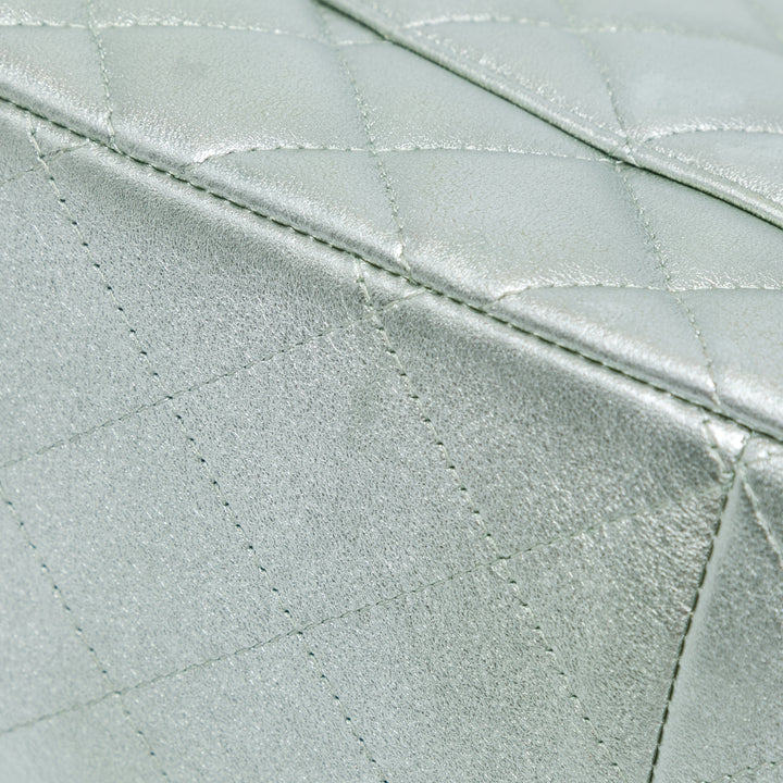 Jumbo Classic Lambskin Double Flap Silver - Gaby Paris