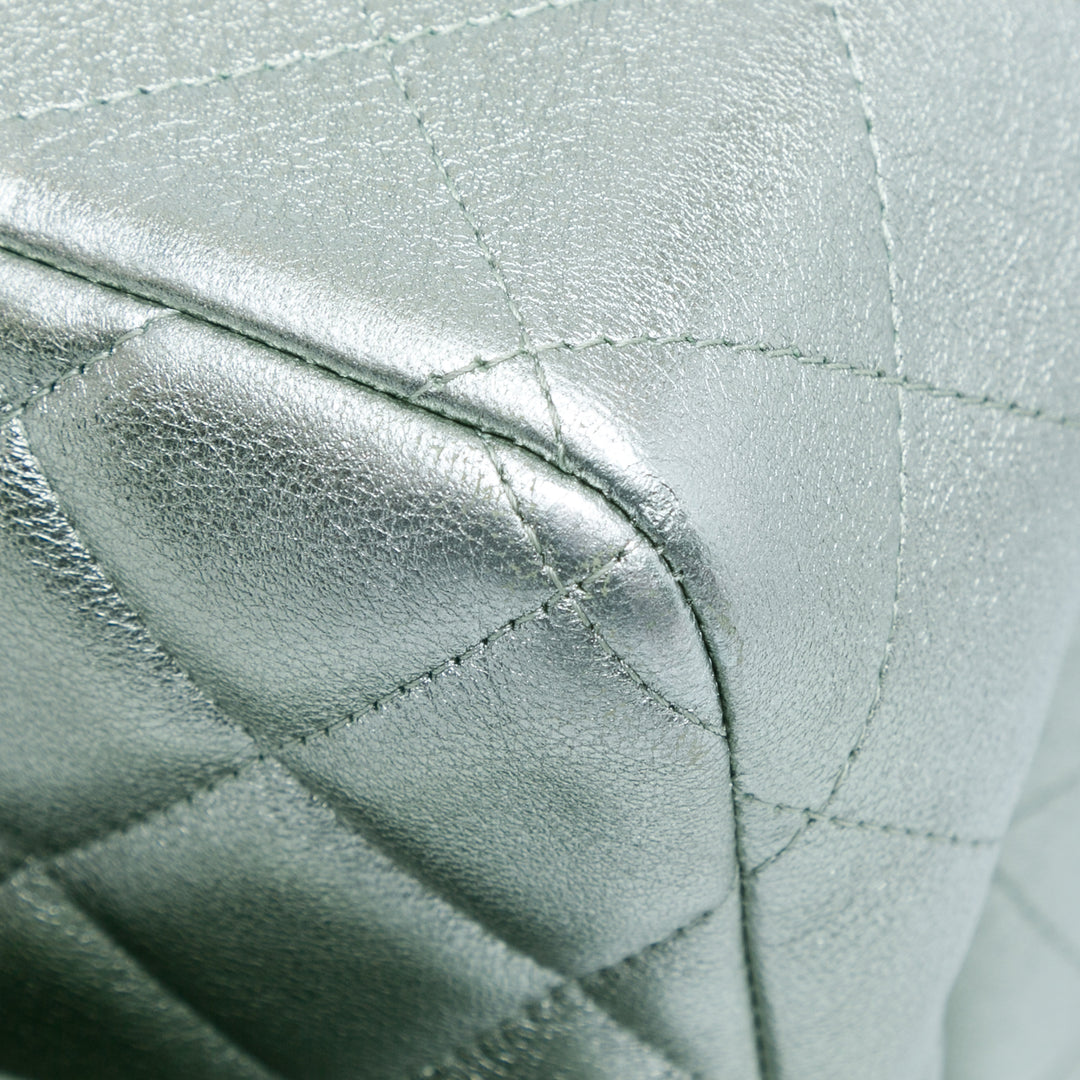 Jumbo Classic Lambskin Double Flap Silver - Gaby Paris