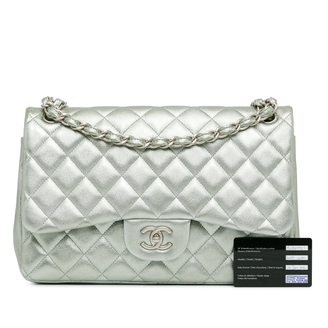 Jumbo Classic Lambskin Double Flap Silver - Gaby Paris