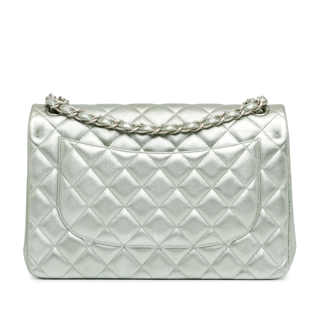 Jumbo Classic Lambskin Double Flap Silver - Gaby Paris