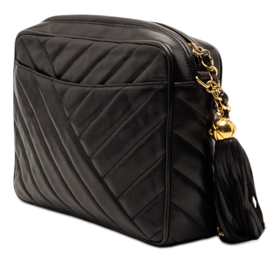 Chanel CC Diagonal Matelassé Cuir d’agneau Pompon Sac caméra