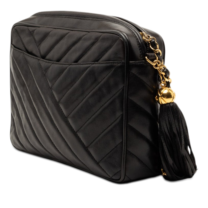 Chanel CC Diagonal Matelassé Cuir d’agneau Pompon Sac caméra