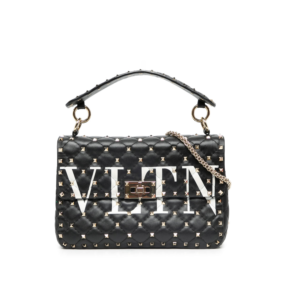 Valentino Sac à main VLTN Rockstud Spike Moyen Cuir d'agneau Noir – vue principale – GABY PARIS