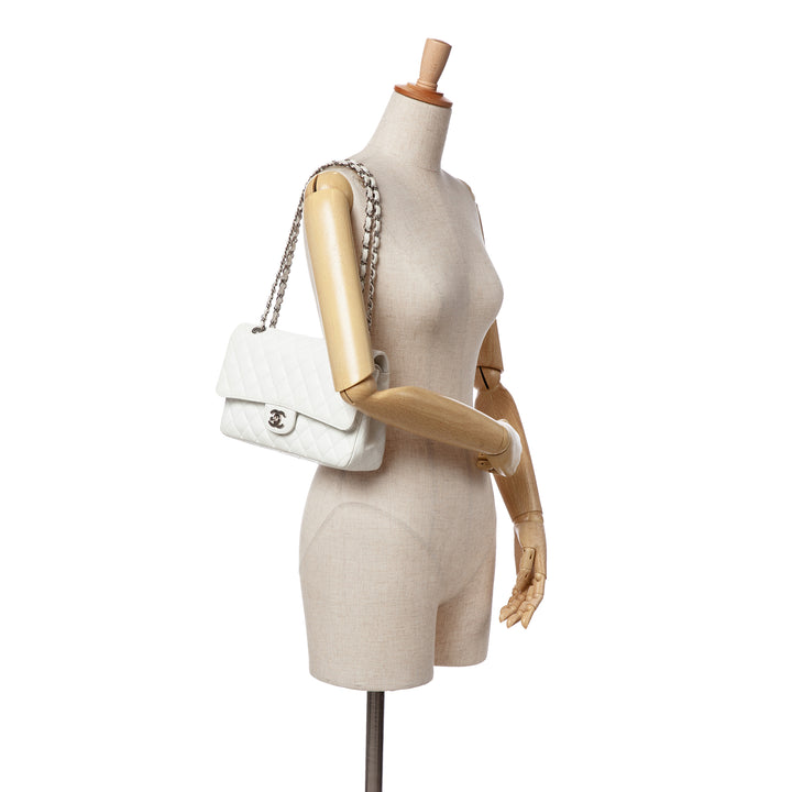 Medium Classic Caviar Double Flap White - Gaby Paris
