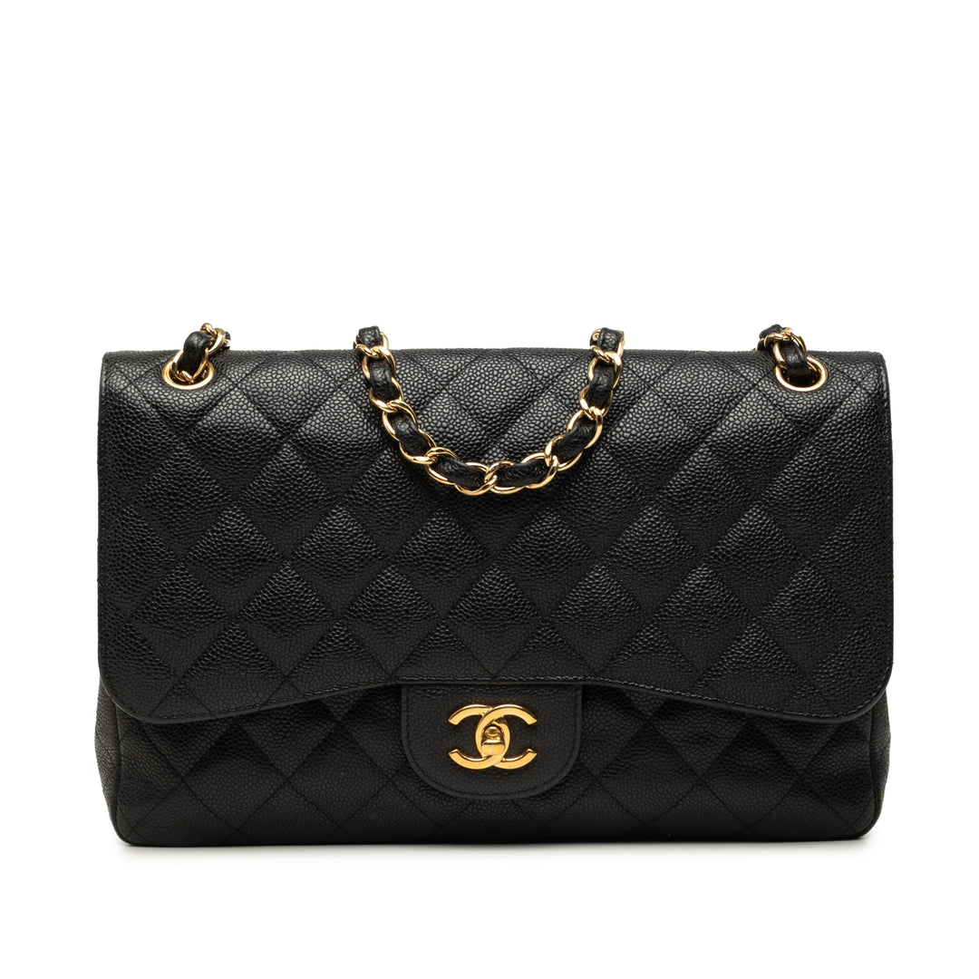 Classic Double rabat Jumbo Cuir caviar Noir