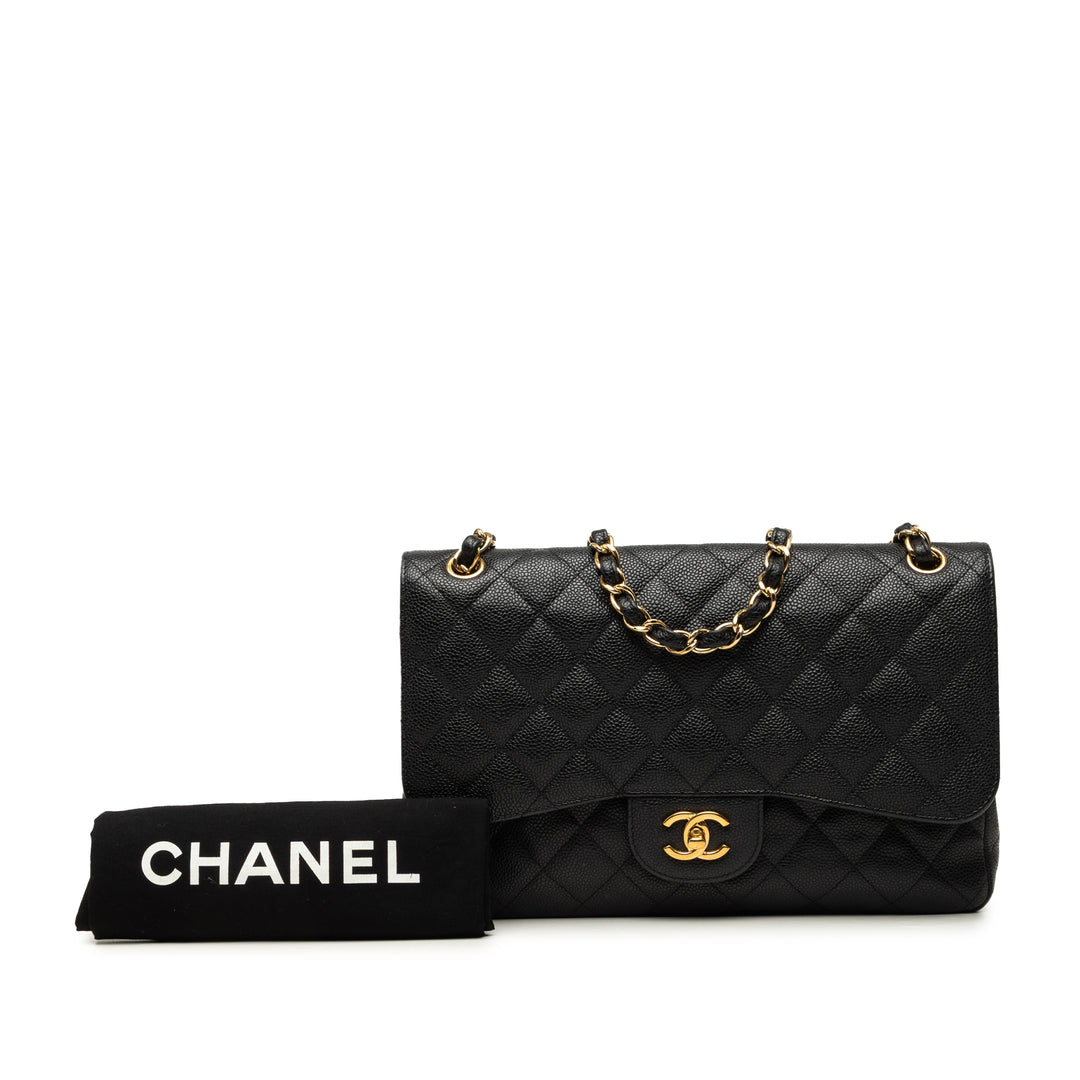Classic Double rabat Jumbo Cuir caviar Noir