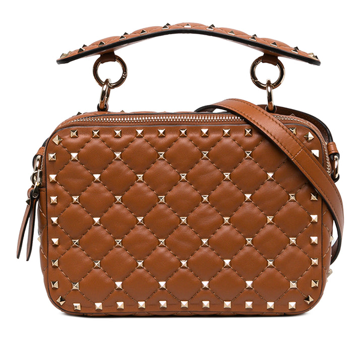 Valentino Sac caméra Rockstud Spike Double Zippé Cuir d'agneau Marron – vue principale – GABY PARIS