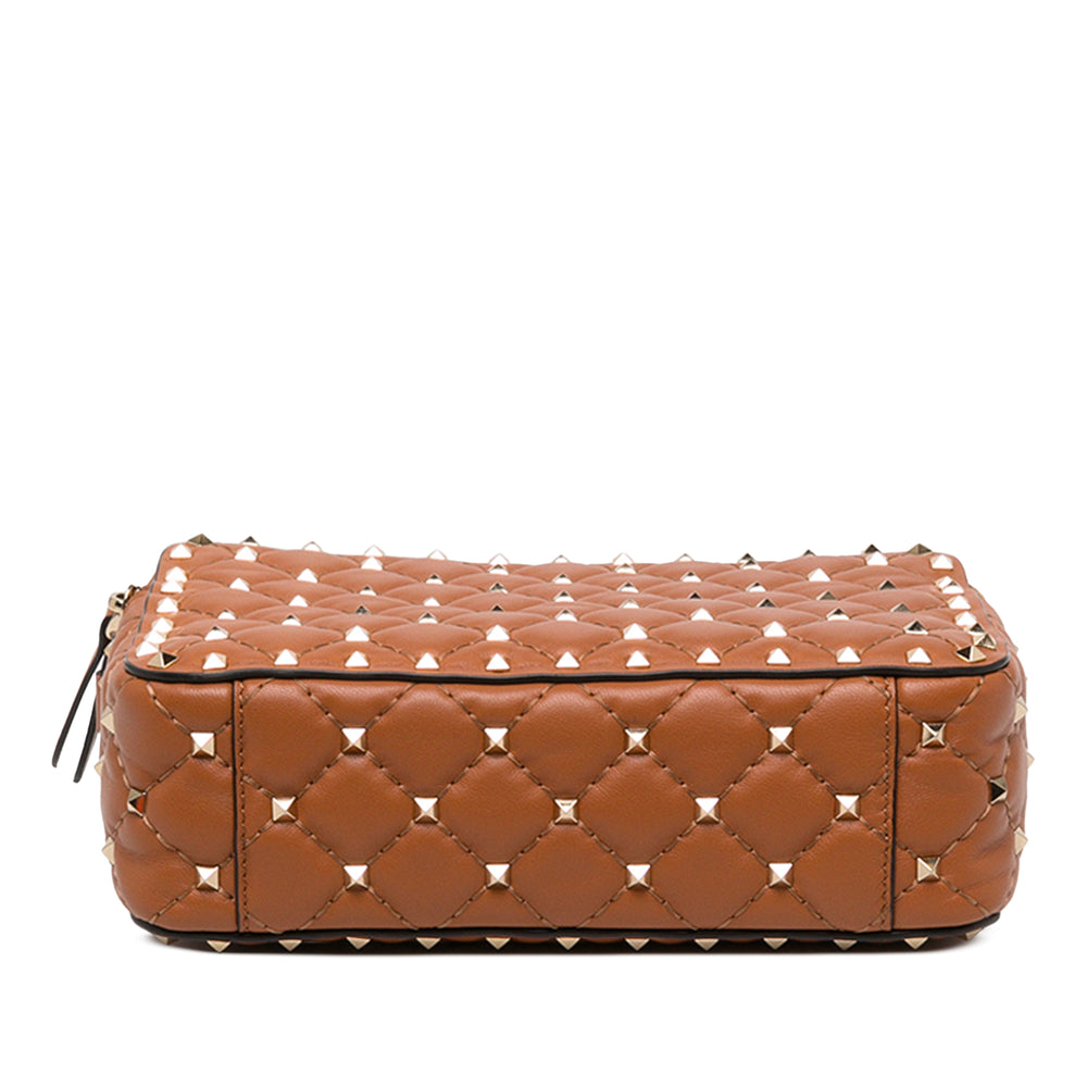 Valentino Sac caméra Rockstud Spike Double Zippé Cuir d'agneau Marron – vue 2 – GABY PARIS