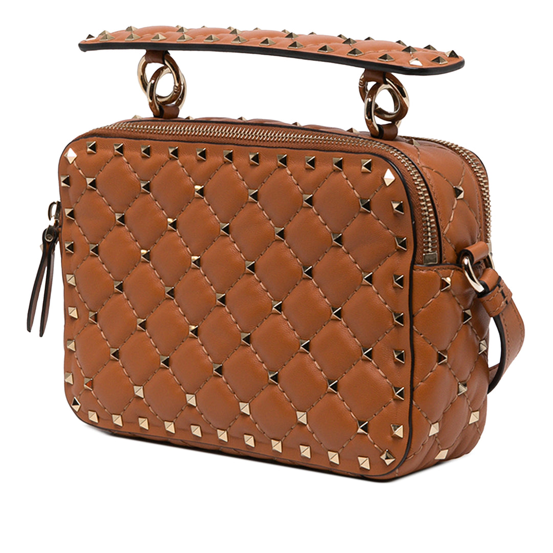Valentino Sac caméra Rockstud Spike Double Zippé Cuir d'agneau Marron – vue 3 – GABY PARIS