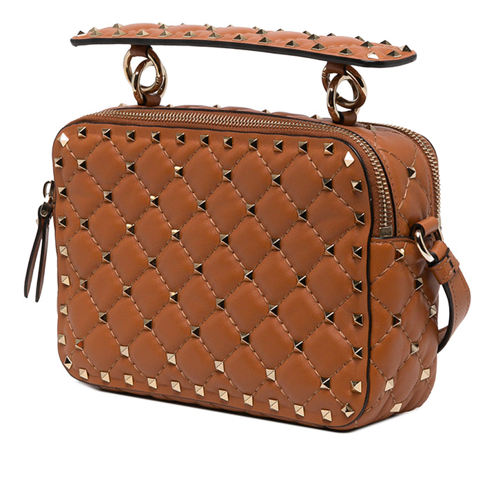 Valentino Sac caméra Rockstud Spike Double Zippé Cuir d'agneau Marron – vue 3 – GABY PARIS