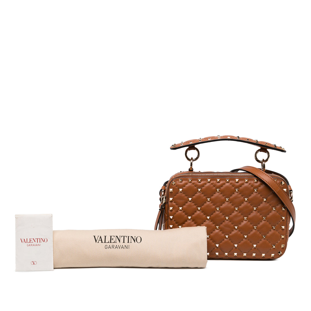 Valentino Sac caméra Rockstud Spike Double Zippé Cuir d'agneau Marron – vue 6 – GABY PARIS