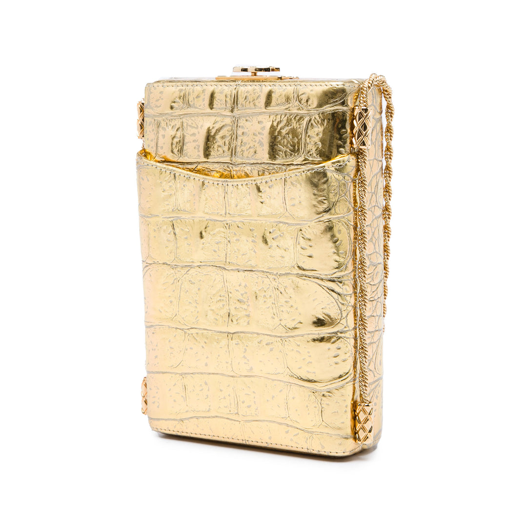 Paris New York CC Croc embossé Métallisé Boîte Minaudiere Sac Cuir de veau Doré