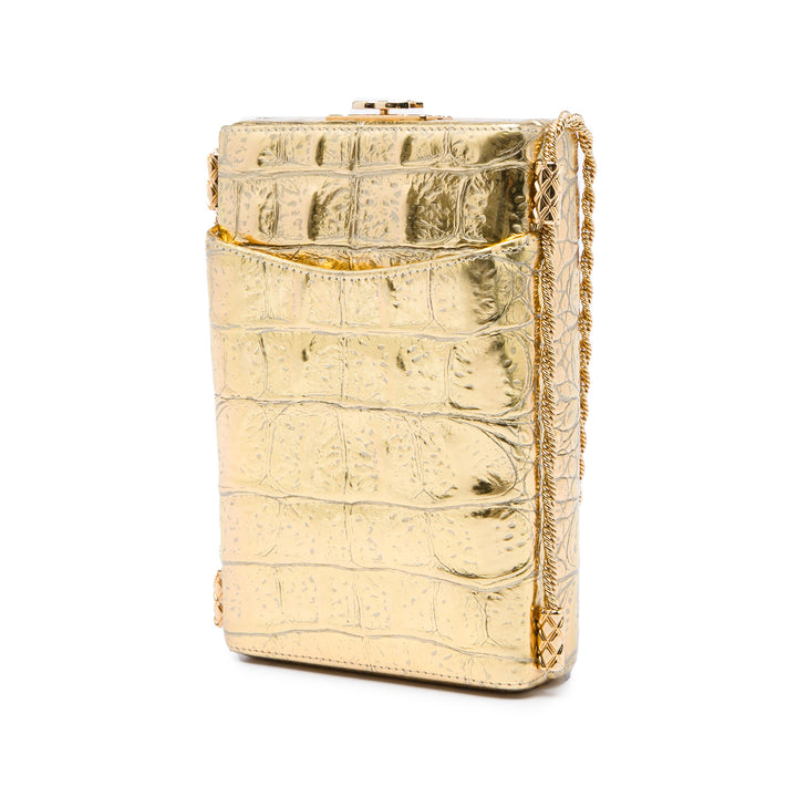 Paris New York CC Croc embossé Métallisé Boîte Minaudiere Sac Cuir de veau Doré
