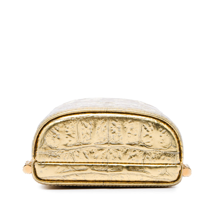 Paris New York CC Croc embossé Métallisé Boîte Minaudiere Sac Cuir de veau Doré