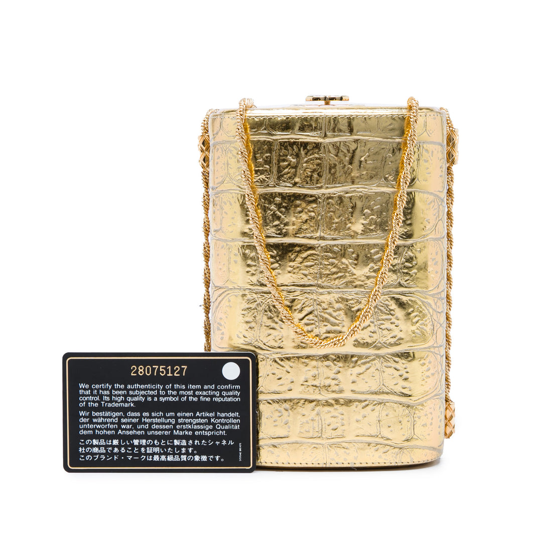 Paris New York CC Croc embossé Métallisé Boîte Minaudiere Sac Cuir de veau Doré