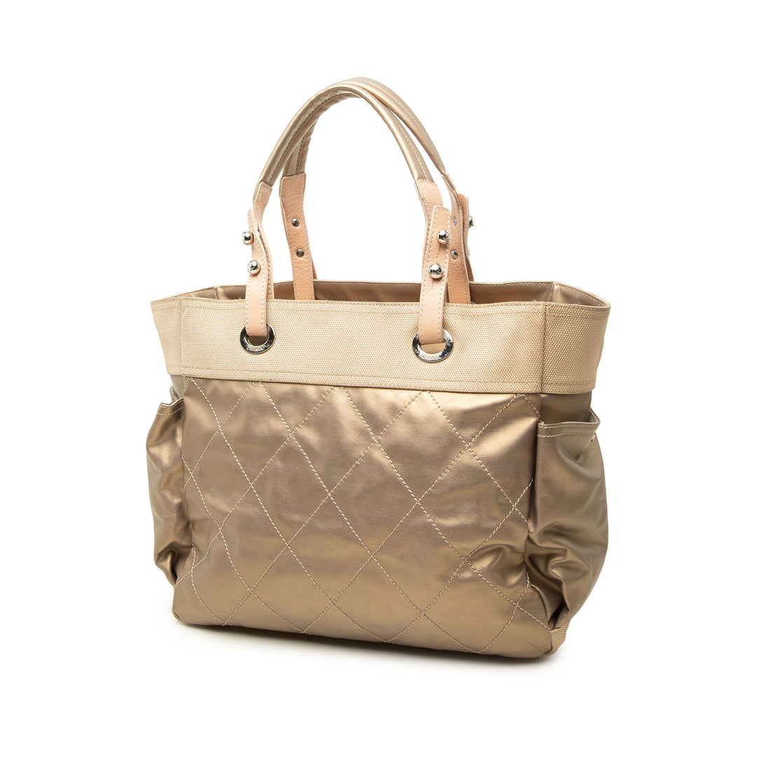 Chanel Cabas Matelassé Paris Biarritz Grand Toile enduite Doré – vue 2 – GABY PARIS