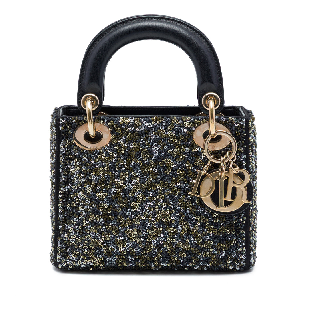 Dior Sequins Orné Lady Dior Mini Noir – vue principale – GABY PARIS