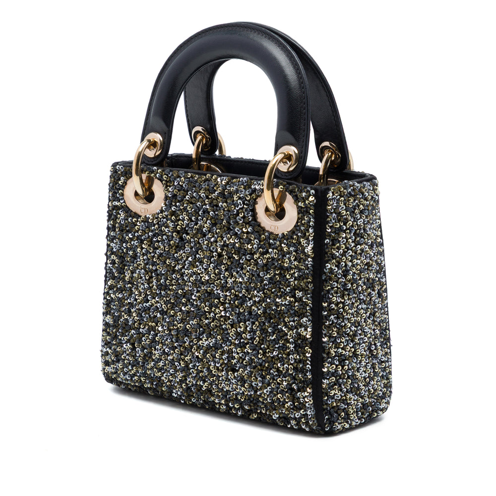 Dior Sequins Orné Lady Dior Mini Noir – vue 2 – GABY PARIS