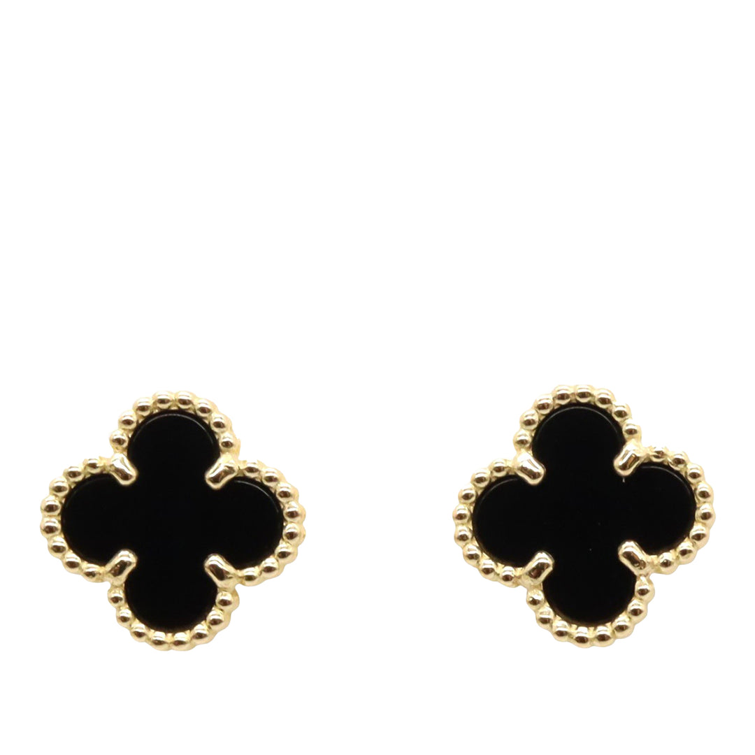 18K Yellow Gold and Onyx Sweet Alhambra Earrings Gold - Gaby Paris