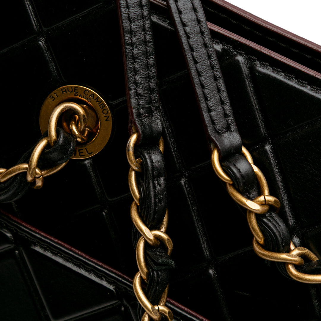 CC Quilted Calfskin Front Pocket Shopping Tote Black - Gaby Paris